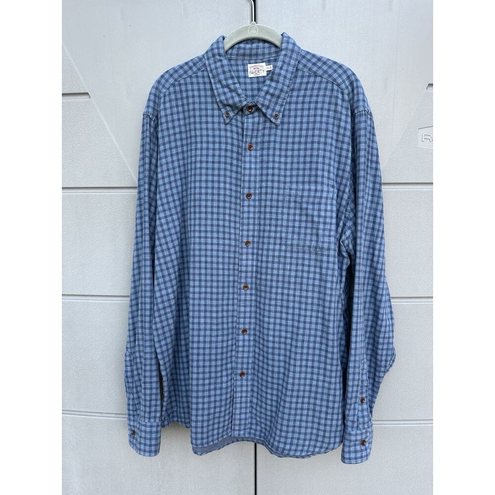 Faherty Super Brushed Flannel Shirt Men Blue Gingham Long Sleeve Button Down XXL